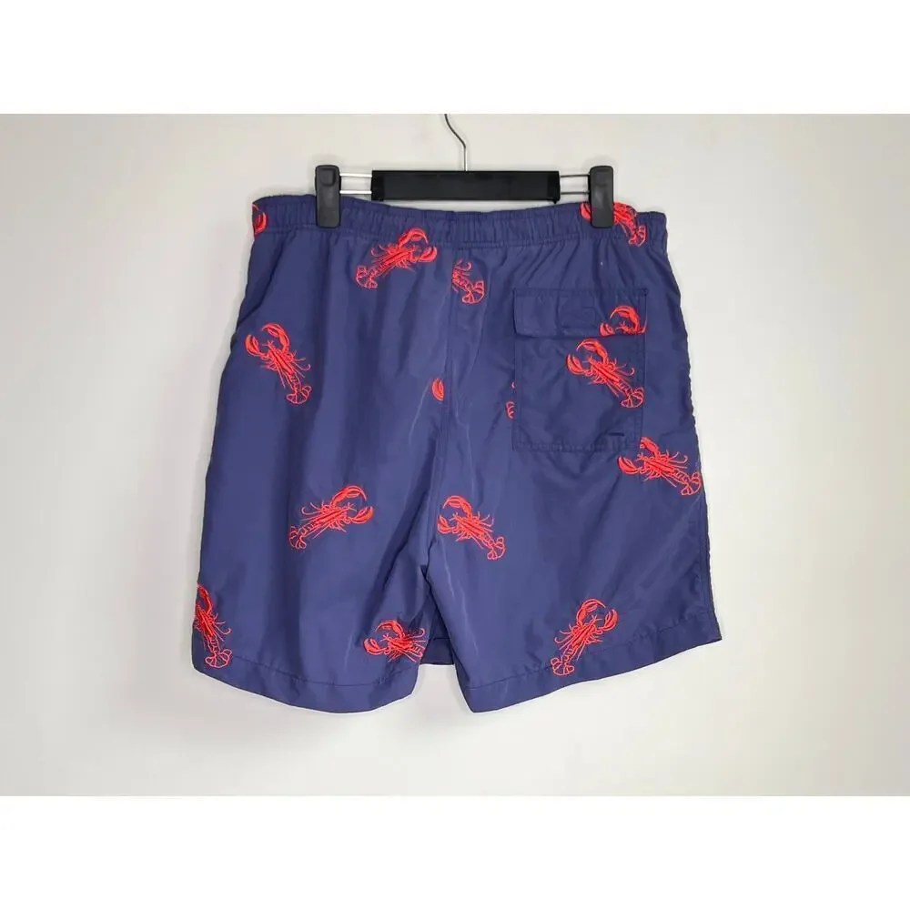 J. McLaughlin Scorpion Pull On Drawstring Waist Swim Trunks Navy/Red Men's M